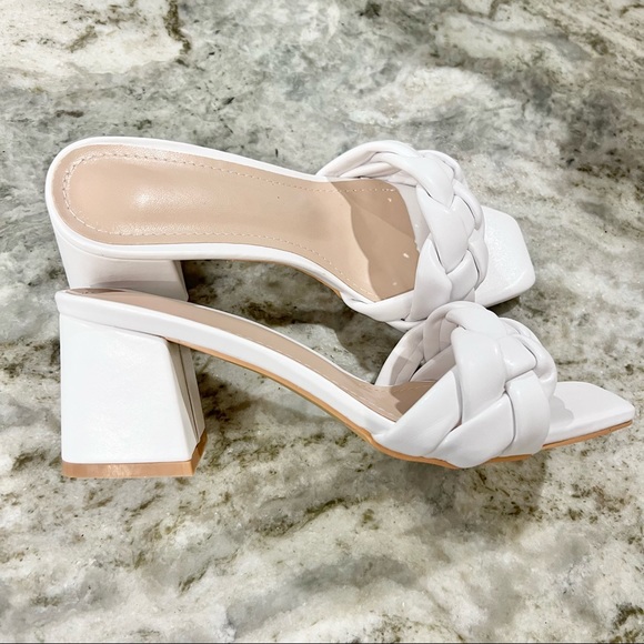 NIB SHEIN White Braided Strap Block Heels Slide Mules Heels Size 6 - Picture 7 of 13